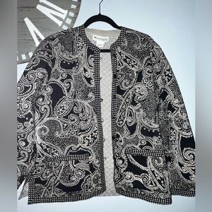 Appleseeds black and cream quilted cardigan jacket size XL